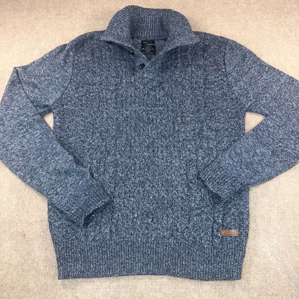 Buffalo David Bitton Mens Blue Marl Knit Mock Neck Button Sweater Size M
